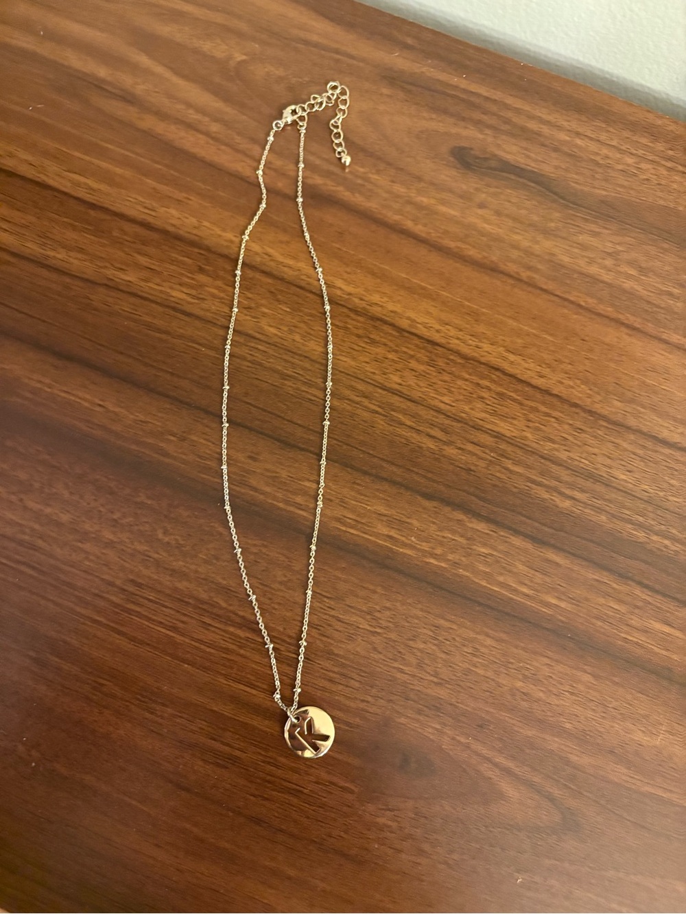 Letter K Gold-Tone Women's Pendant Necklace - Round Disc Charm